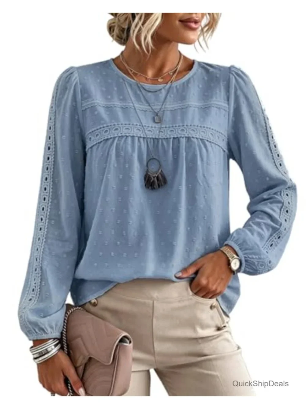 Long Sleeve Crochet Lace Blouse Bohemian Flowy Shirt